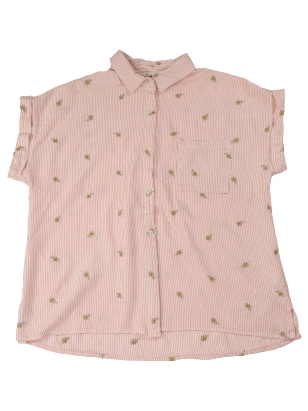 Harper Heritage Pink Stripe Floral Embroidered Linen Blend Blouse M